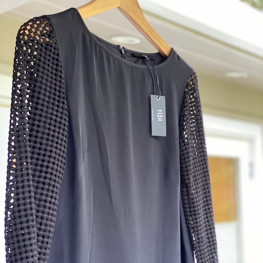 Tibi Black Lace/crochet combo silk Dress NWT